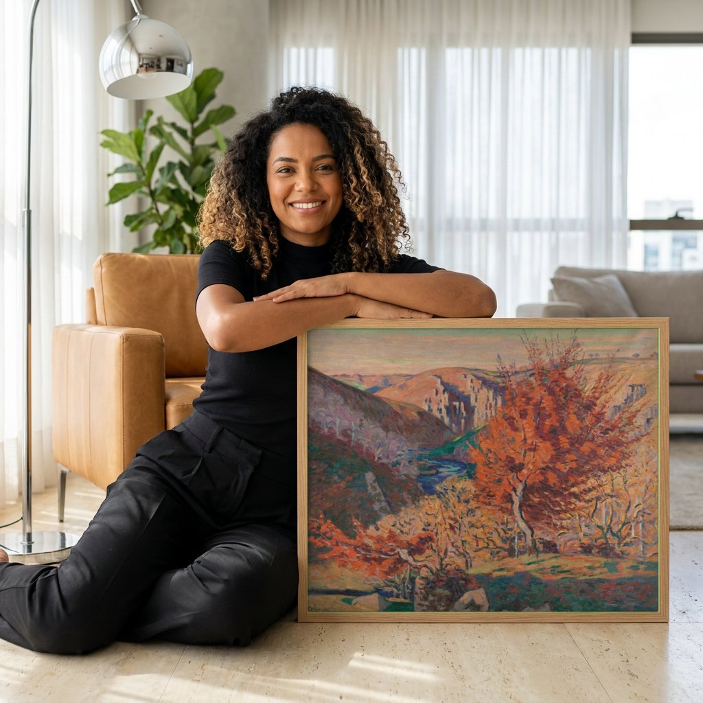 Quadro Decorativo Paisagem de Outono - Armand Guillaumin | modelo apresentando o quadro emoldurado