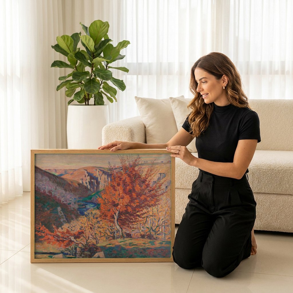 Quadro Decorativo Paisagem de Outono - Armand Guillaumin | modelo apresentando o quadro emoldurado