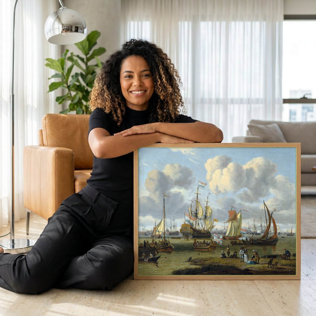 Quadro Decorativo Porto Holandês - Abraham Storck | modelo apresentando o quadro emoldurado