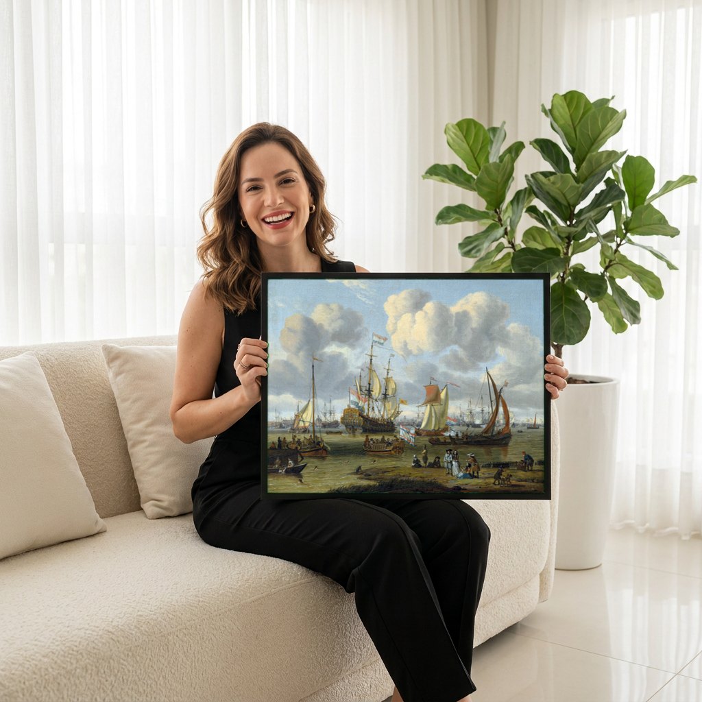 Quadro Decorativo Porto Holandês - Abraham Storck | modelo apresentando o quadro emoldurado