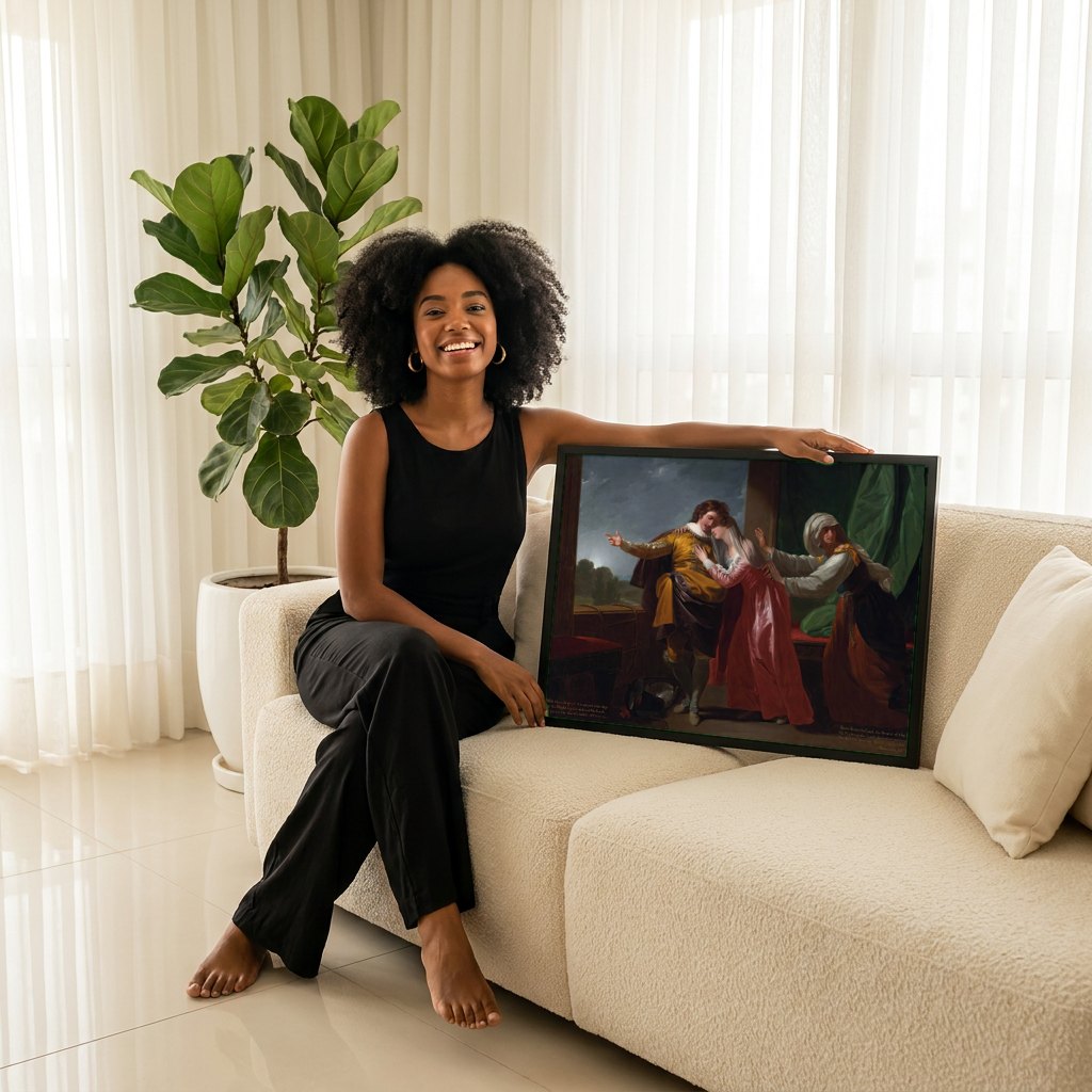Quadro Decorativo Romeu e Julieta - Benjamin West | modelo apresentando o quadro emoldurado