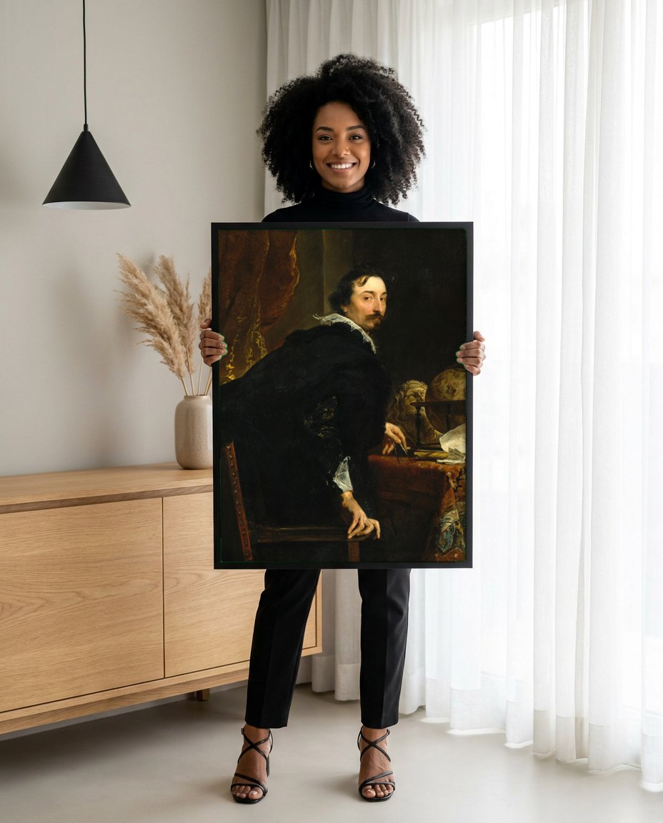 Quadro Decorativo Retrato de Sir Kenelm Digby - Van Dyck | modelo apresentando o quadro emoldurado