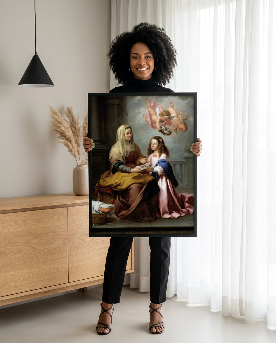 Quadro Decorativo A Educacao da Virgem - Murillo | modelo apresentando o quadro emoldurado