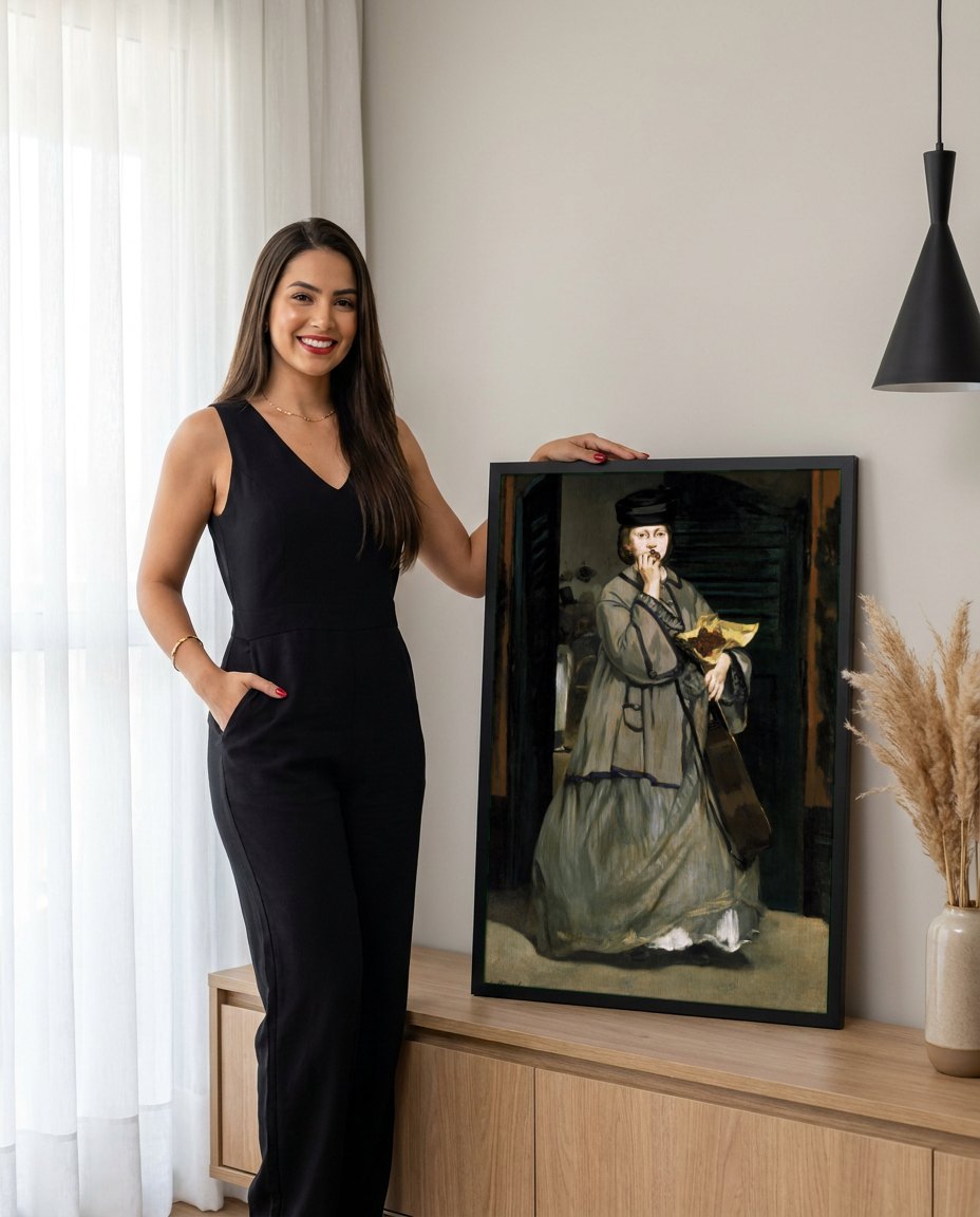 Quadro Decorativo A Mulher das Cerejas - Manet | modelo apresentando o quadro emoldurado