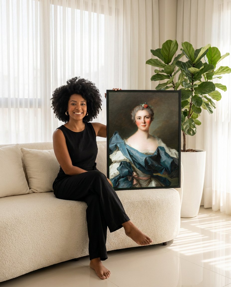 Quadro Decorativo Retrato de Dama – Jean Marc Nattier | modelo apresentando o quadro emoldurado