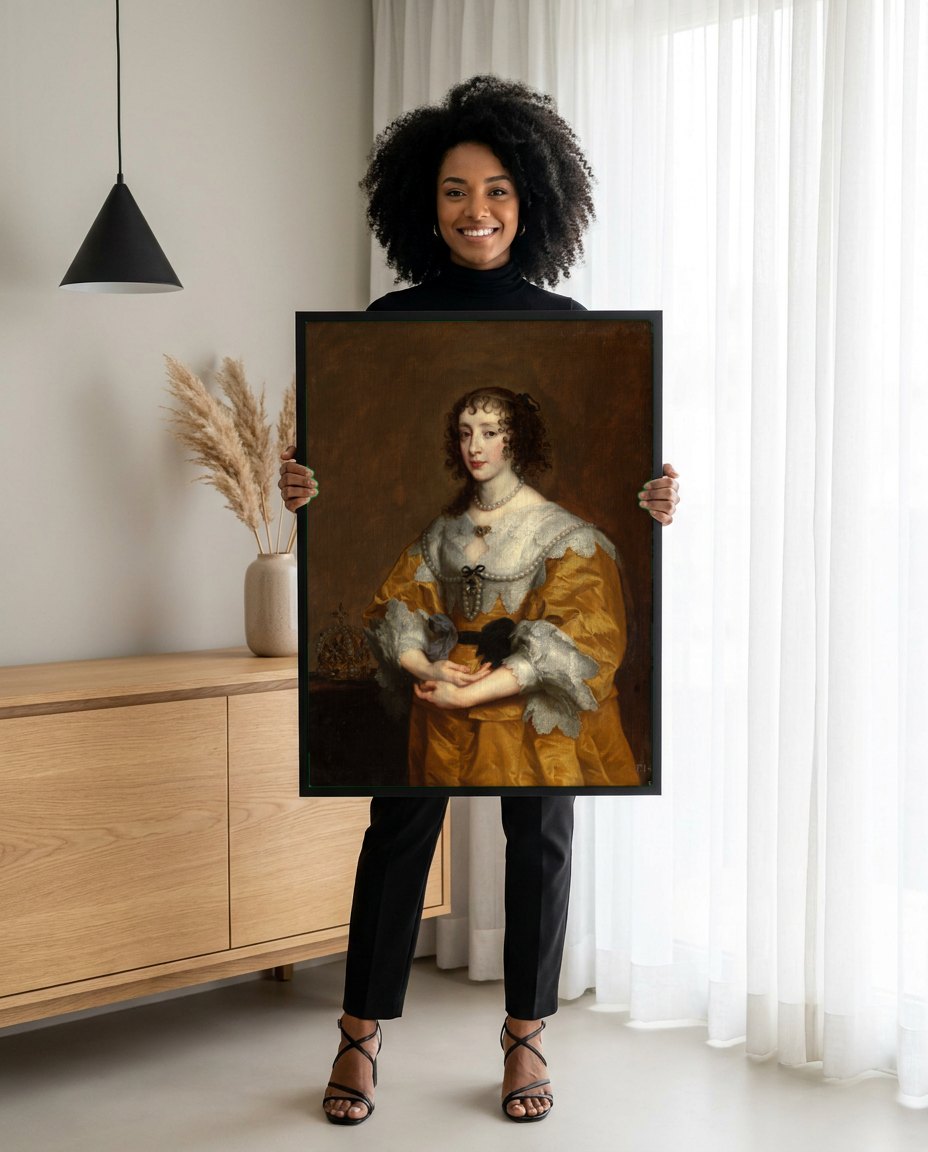 Quadro Decorativo Retrato de Mulher com Coroa - Van Dyck | modelo apresentando o quadro emoldurado