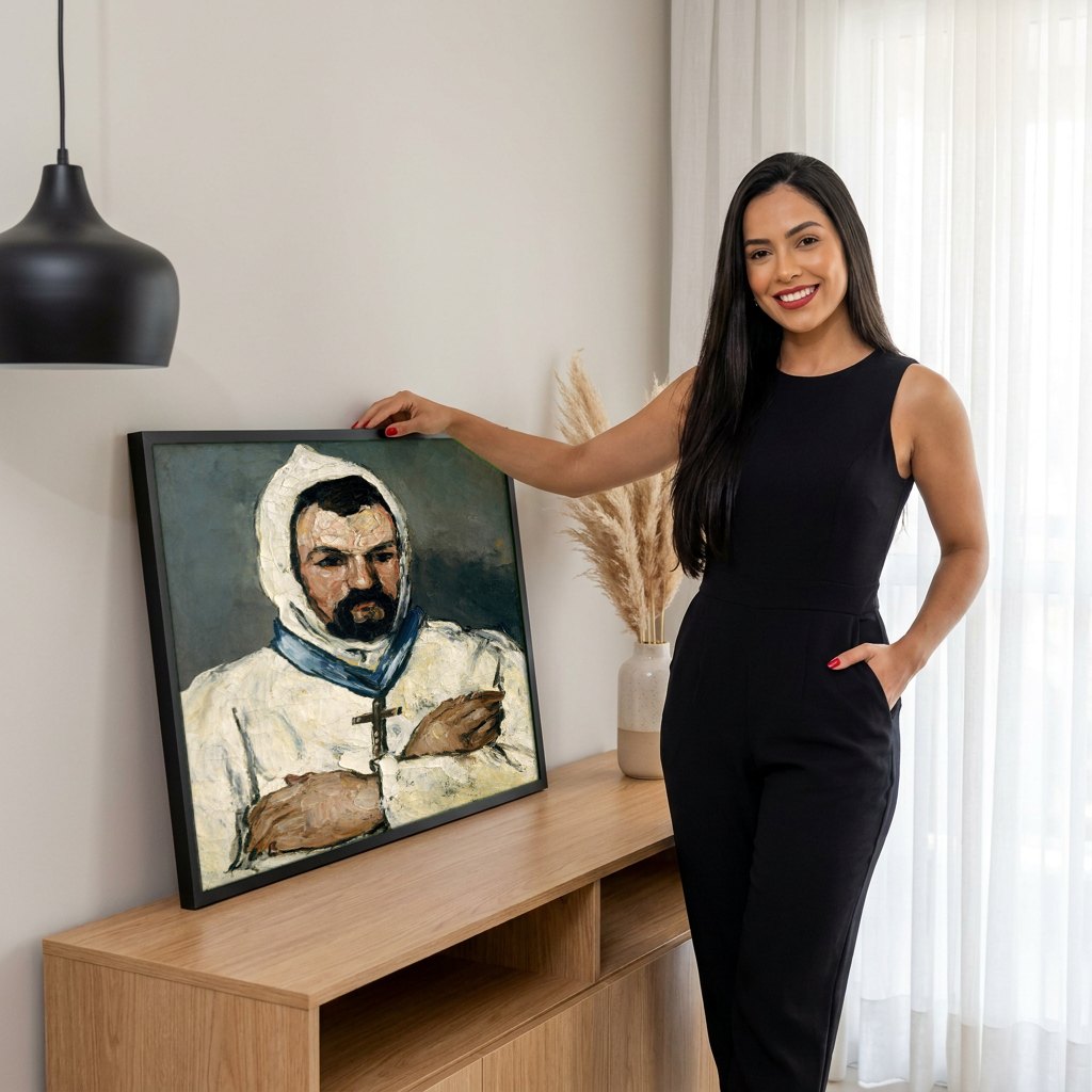 Quadro Decorativo O Monge (Retrato de um Frade) - Paul Cézanne | modelo apresentando o quadro emoldurado