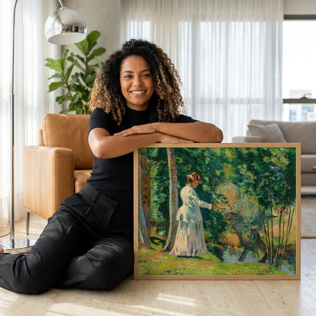 Quadro Decorativo Mulher na Floresta - Armand Guillaumin | modelo apresentando o quadro emoldurado
