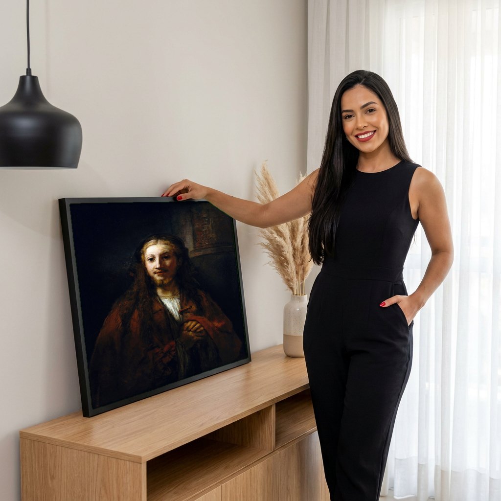 Quadro Decorativo A Cabeça de Cristo - Rembrandt | modelo apresentando o quadro emoldurado