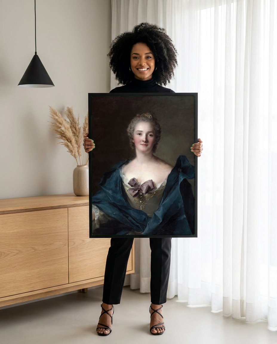 Quadro Decorativo Retrato de Dama - Jean-Marc Nattier | modelo apresentando o quadro emoldurado
