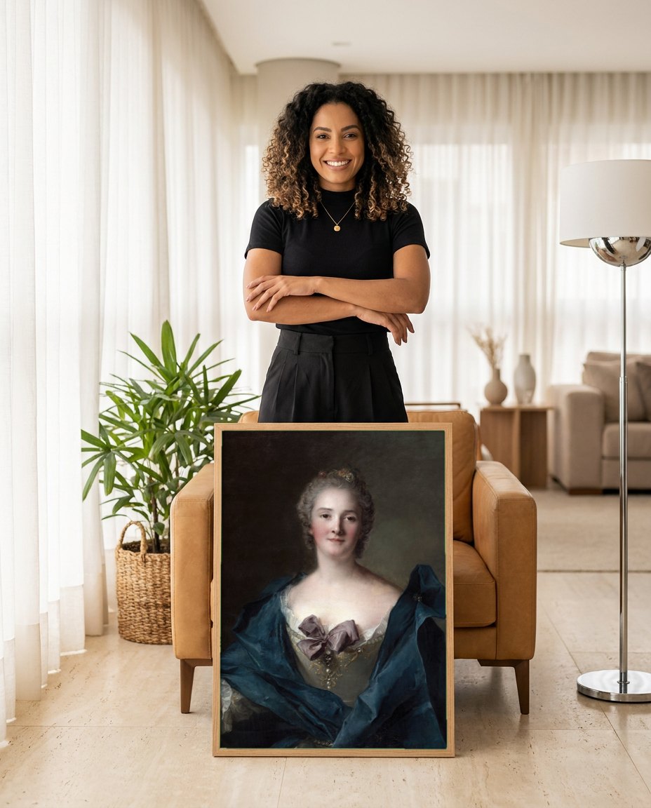 Quadro Decorativo Retrato de Dama - Jean-Marc Nattier | modelo apresentando o quadro emoldurado