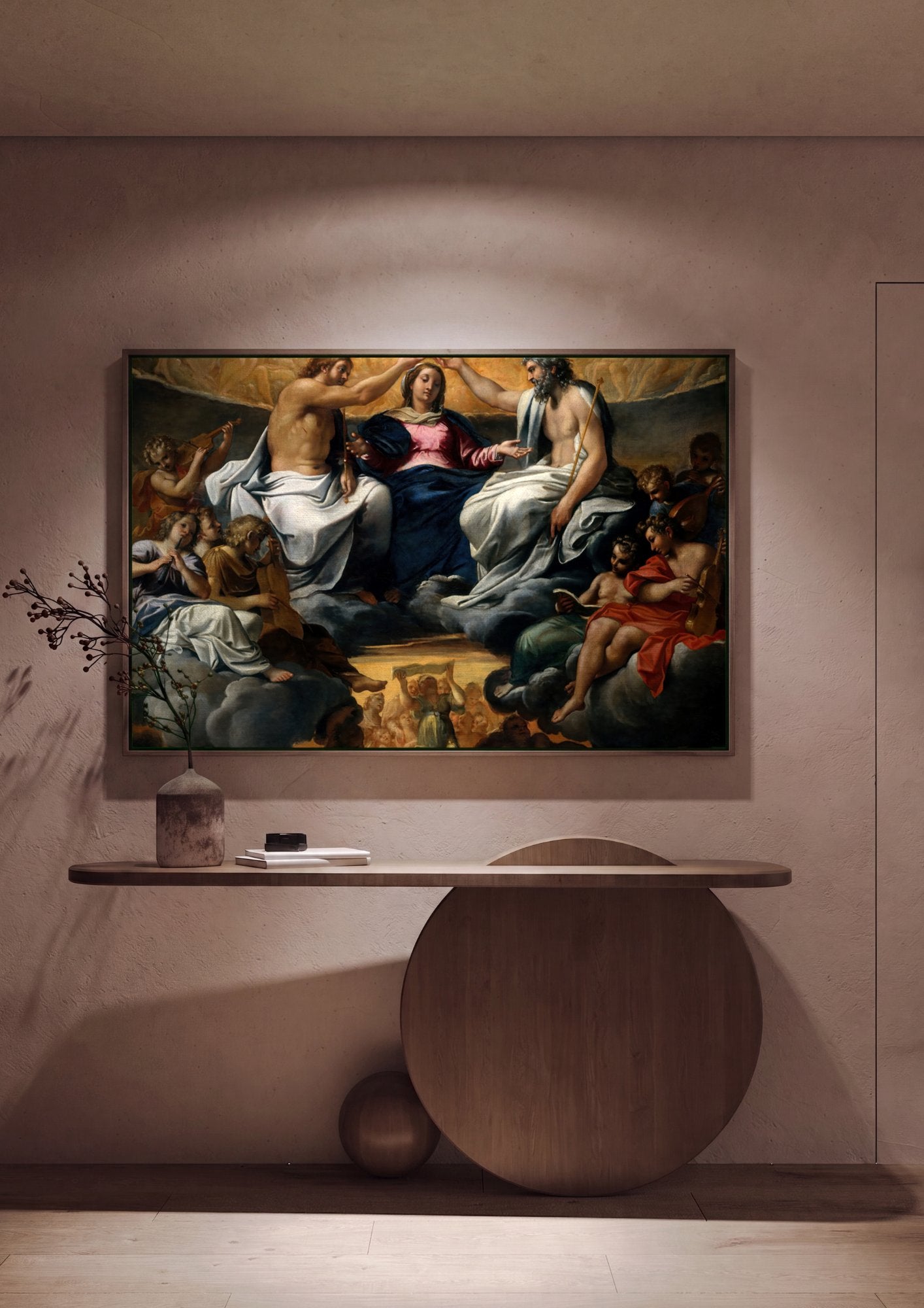 Quadro Decorativo A Coroacao da Virgem - Annibale Carracci em ambiente decorado