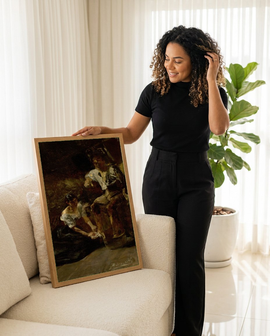 Quadro Decorativo Cena de Gênero - Jacek Malczewski | modelo apresentando o quadro emoldurado