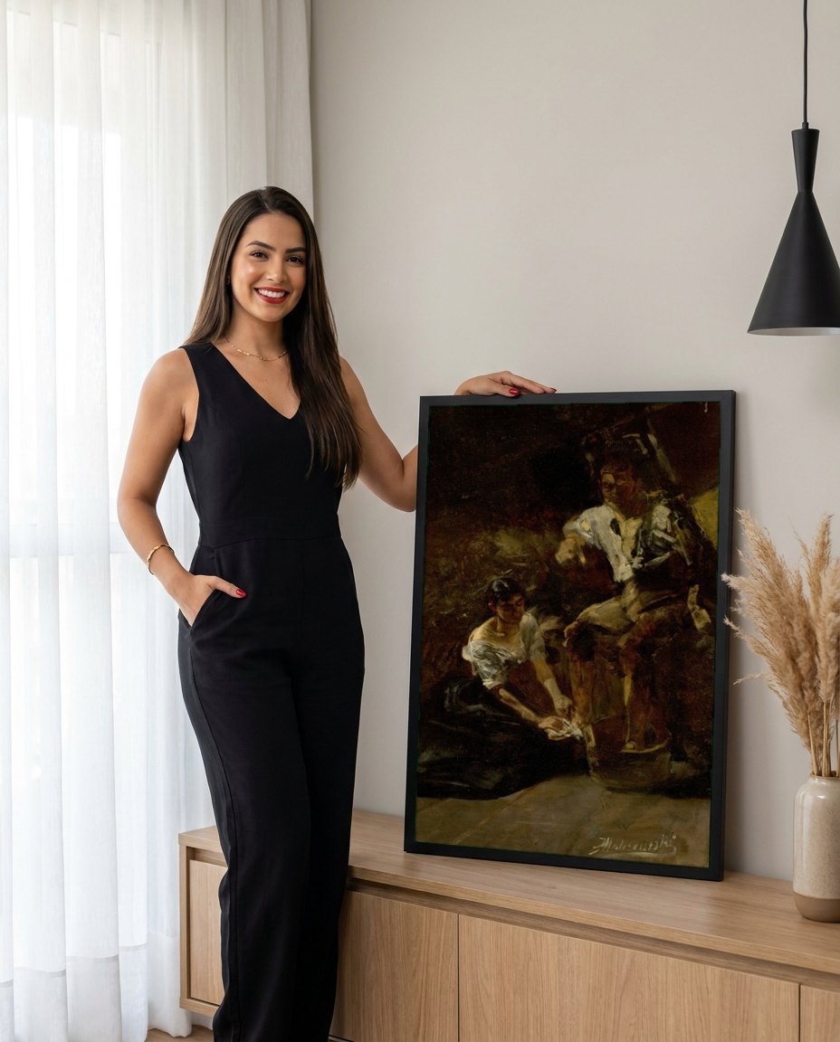 Quadro Decorativo Cena de Gênero - Jacek Malczewski | modelo apresentando o quadro emoldurado