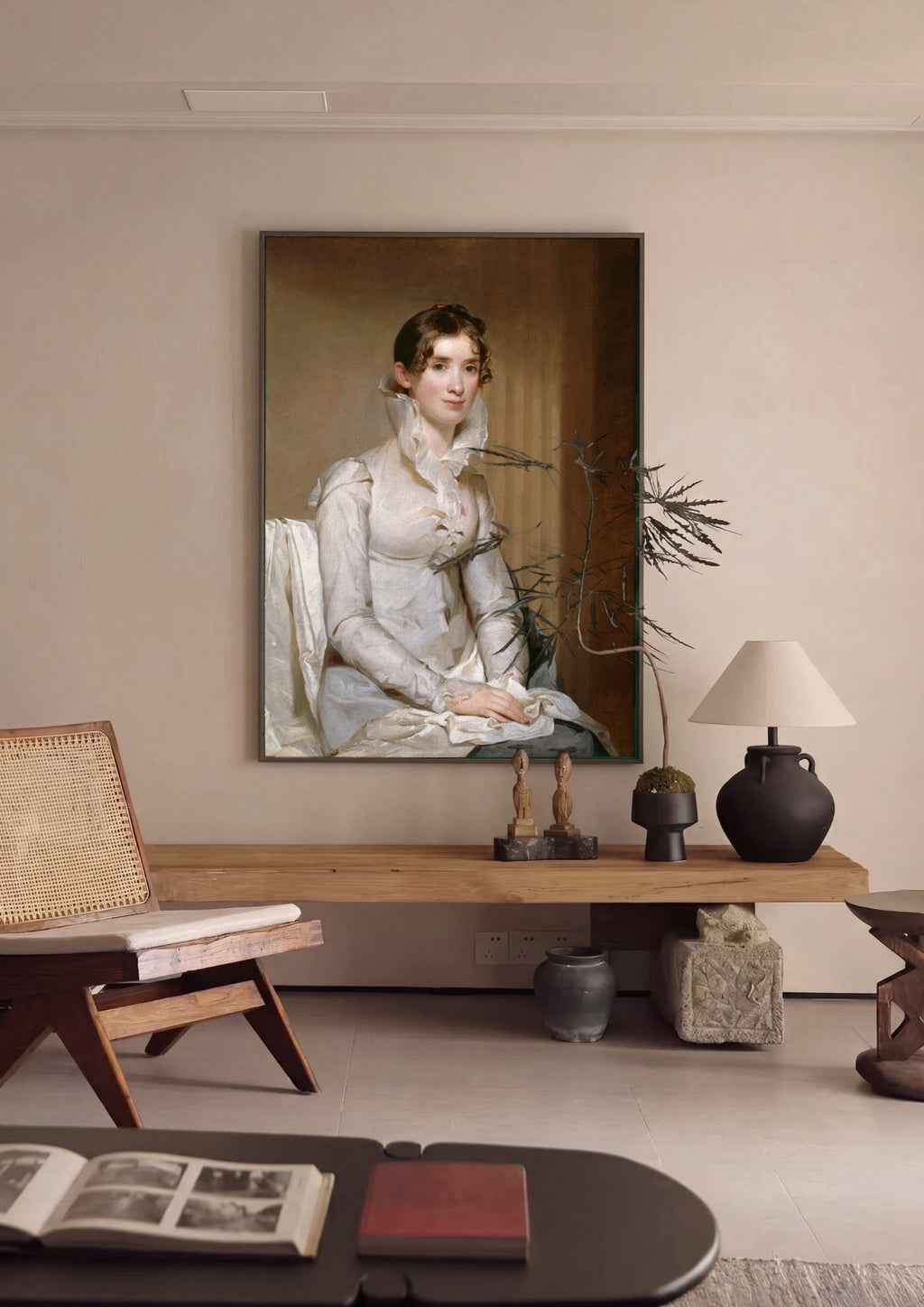 Quadro Decorativo 'Senhora com Roupagem Branca' - Thomas Sully em ambiente decorado