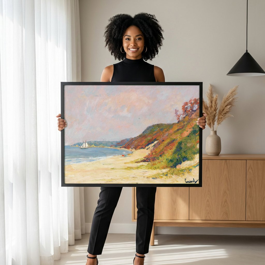 Quadro Decorativo Praia Ensolarada com Barco - Edward Cucuel com modelo em ambiente