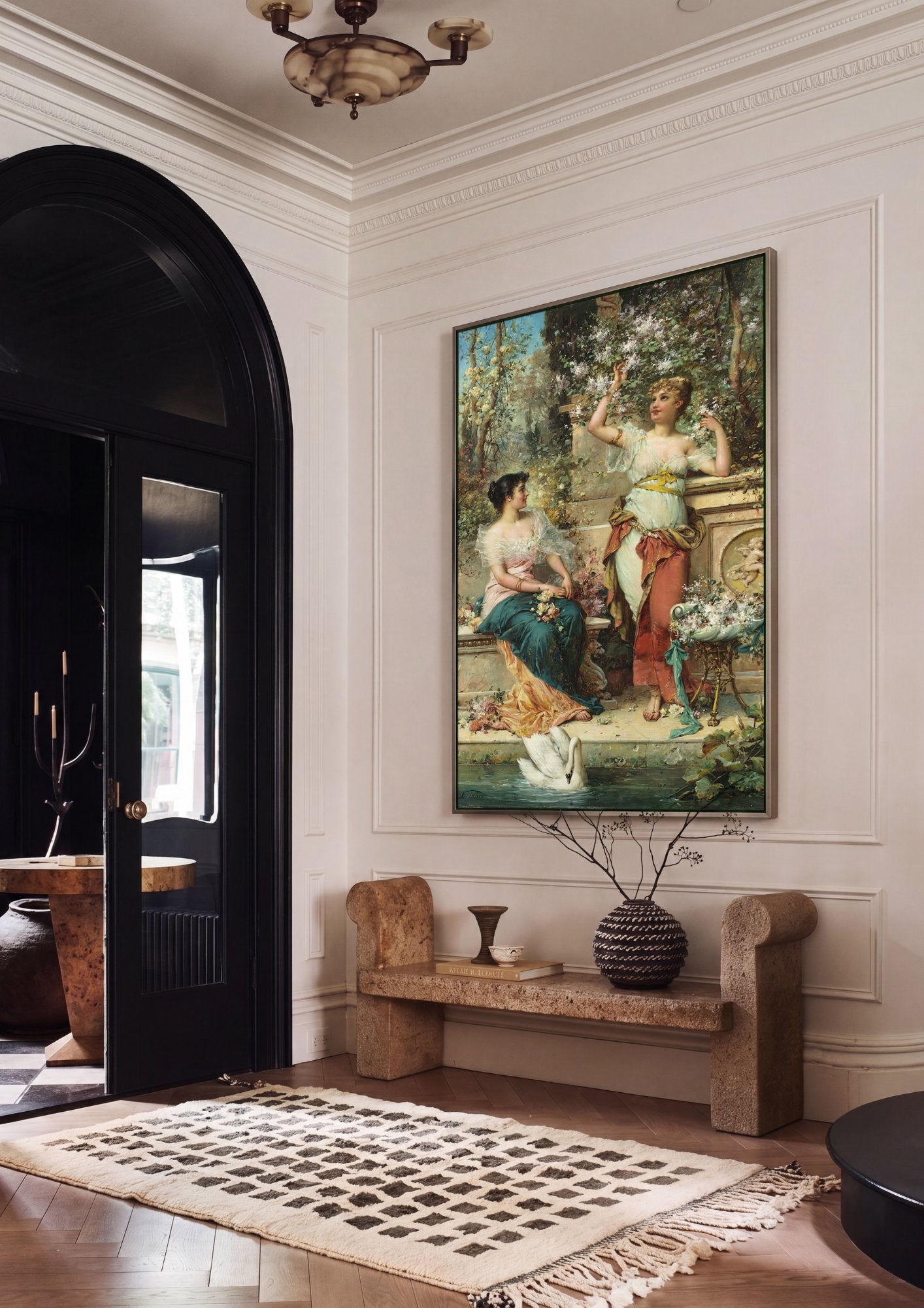 Quadro Decorativo Jardins Floridos com Cisne - Hans Zatzka em ambiente decorado