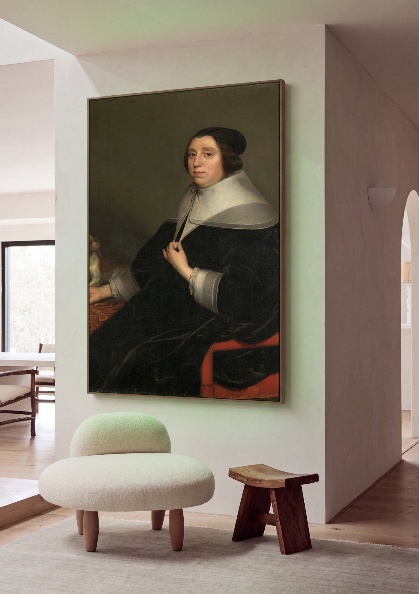 Quadro Decorativo Retrato Feminino com Cão - Honthorst em ambiente decorado