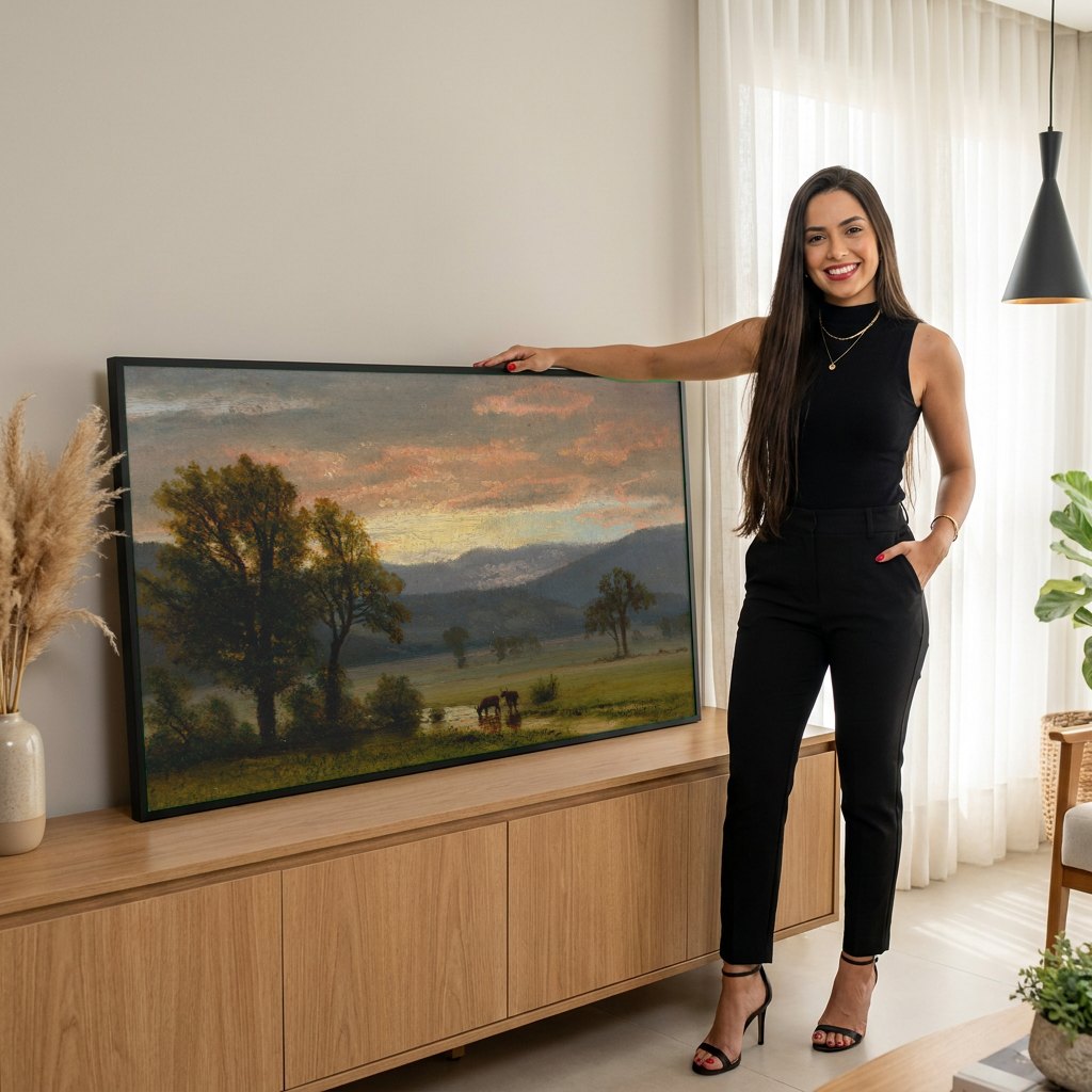 Quadro Decorativo Crepúsculo na Paisagem - Albert Bierstadt | modelo apresentando o quadro emoldurado