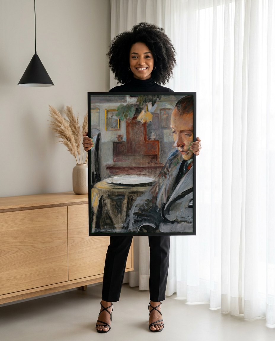 Quadro Decorativo Retrato Íntimo - Jacek Malczewski | modelo apresentando o quadro emoldurado