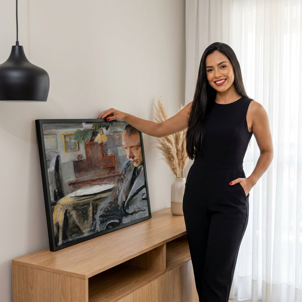 Quadro Decorativo Retrato Íntimo - Jacek Malczewski | modelo apresentando o quadro emoldurado