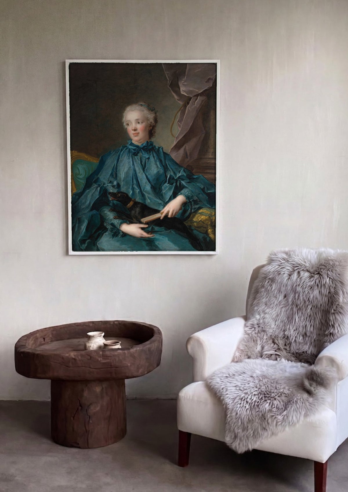 Quadro Decorativo Retrato com Cão – Jean-Marc Nattier | quadro emoldurado na parede