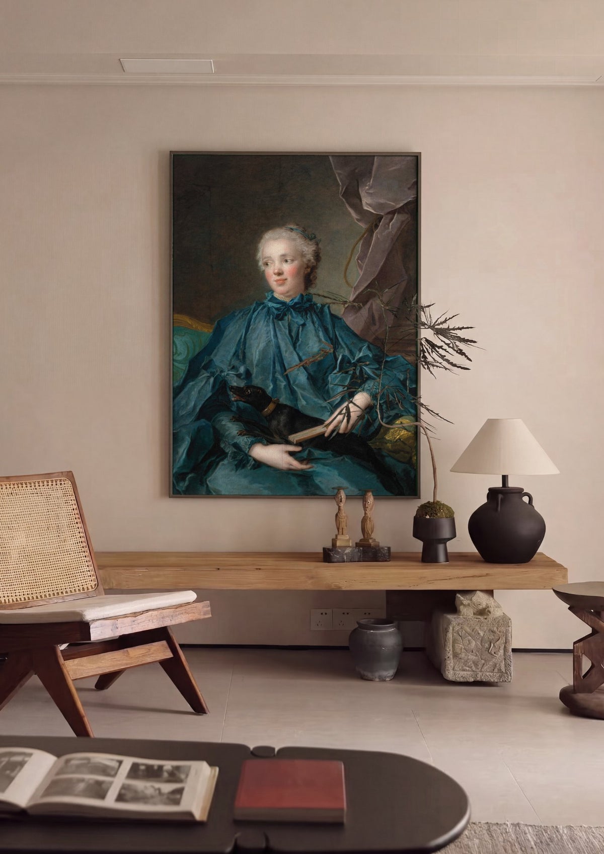 Quadro Decorativo Retrato com Cão – Jean-Marc Nattier | quadro emoldurado na parede