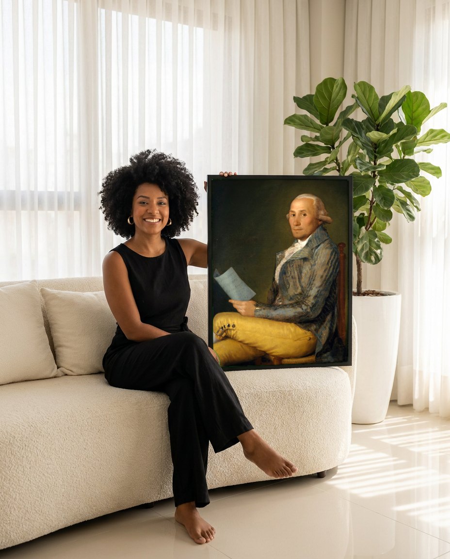 Quadro Decorativo Retrato de Sebastián Martínez - Francisco de Goya | modelo apresentando o quadro emoldurado