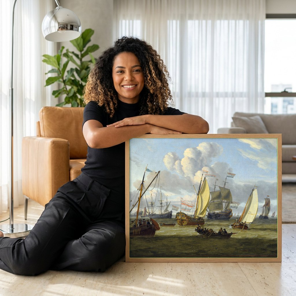 Quadro Decorativo Porto Holandês - Abraham Storck | modelo apresentando o quadro emoldurado
