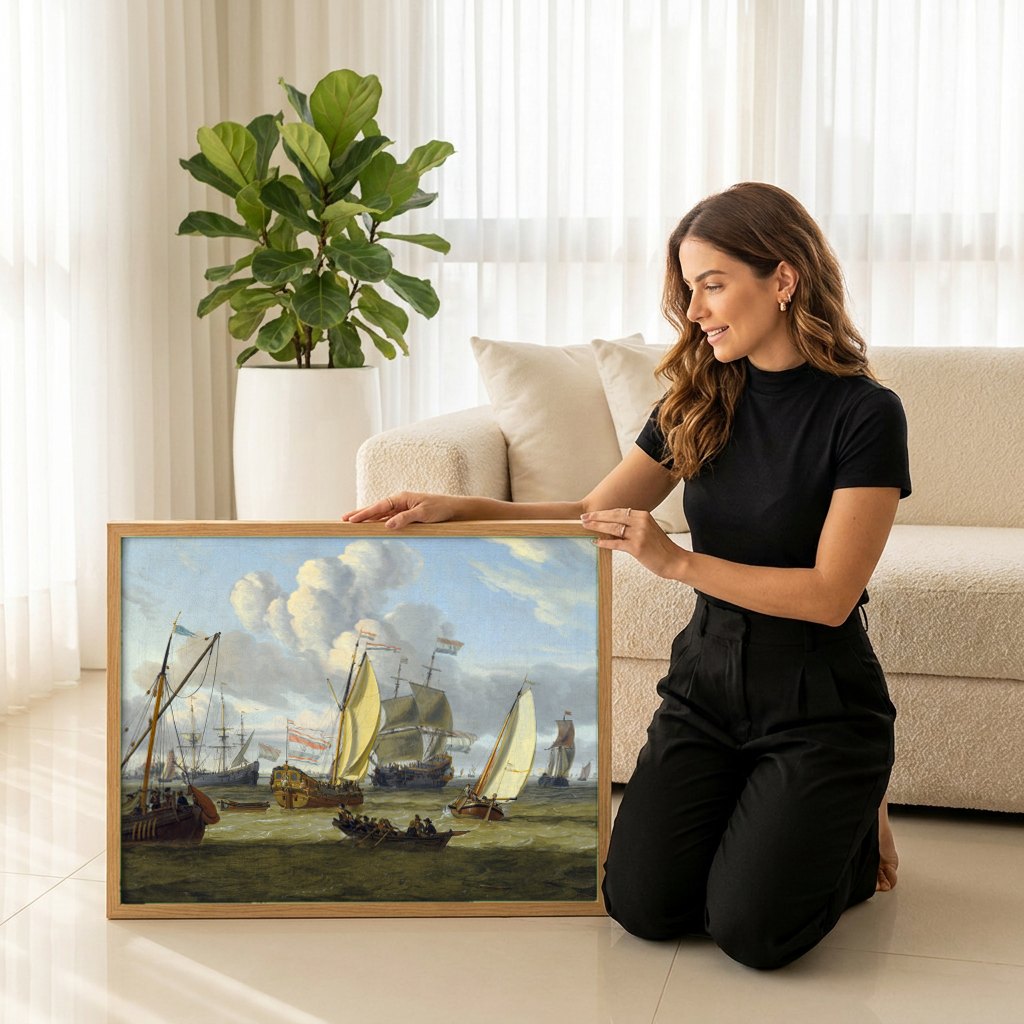 Quadro Decorativo Porto Holandês - Abraham Storck | modelo apresentando o quadro emoldurado