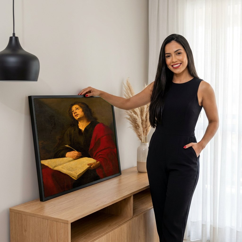 Quadro Decorativo São João Evangelista - Murillo | modelo apresentando o quadro emoldurado
