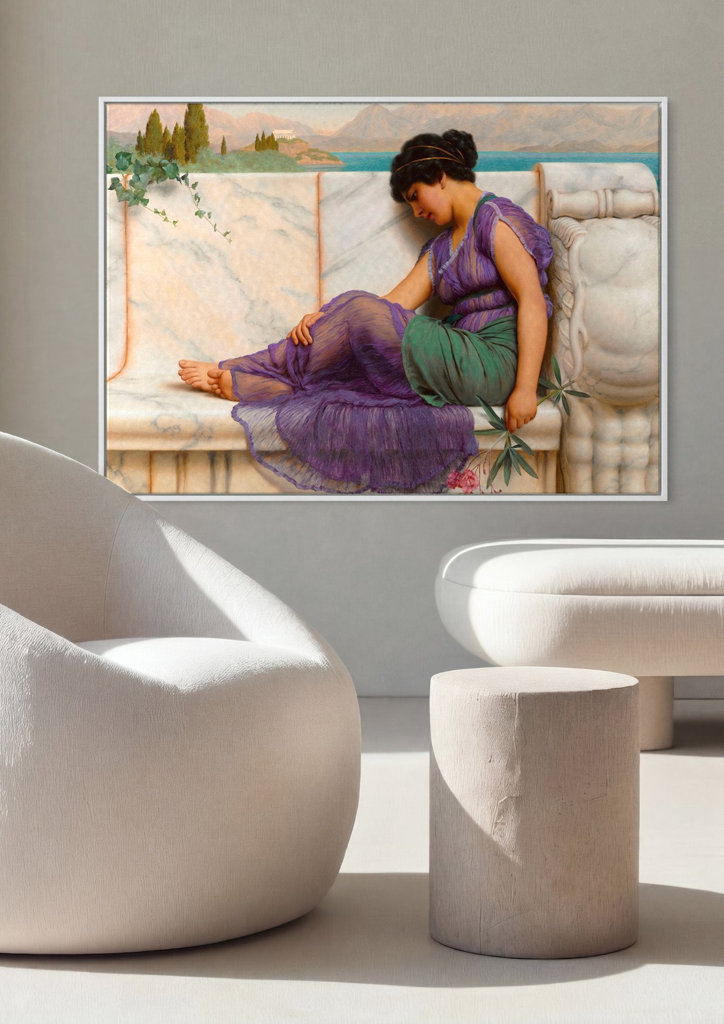 Quadro Decorativo 'A Sesta' - John William Godward em ambiente decorado