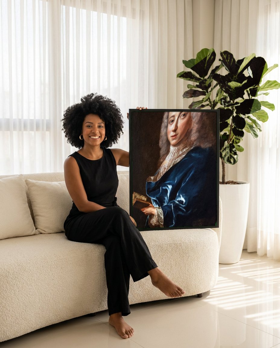 Quadro Decorativo Retrato de Homem com Livro - Jean François de Troy com modelo em ambiente