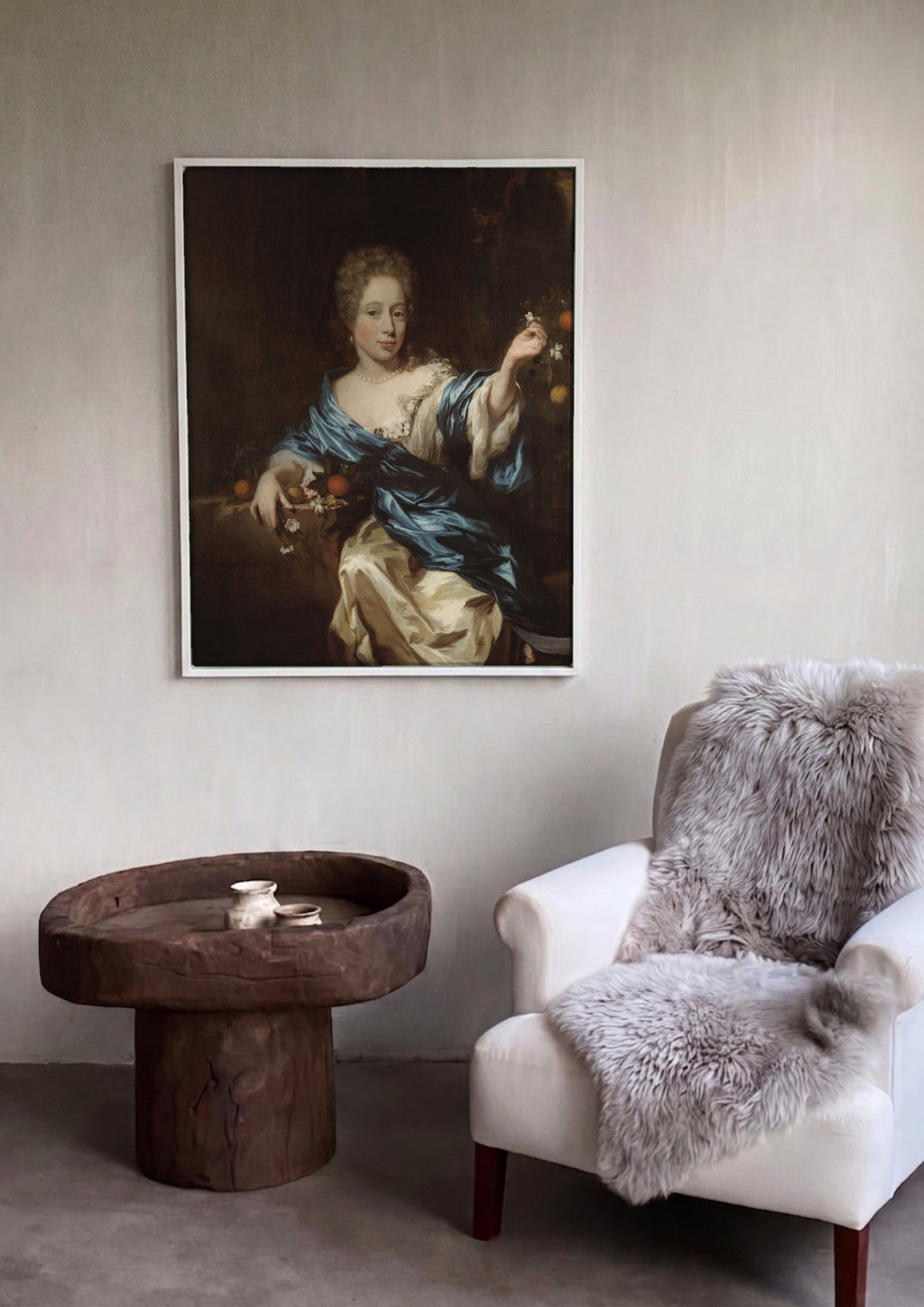 Quadro Decorativo Retrato Feminino com Laranjas - Nicolaes Maes em ambiente decorado
