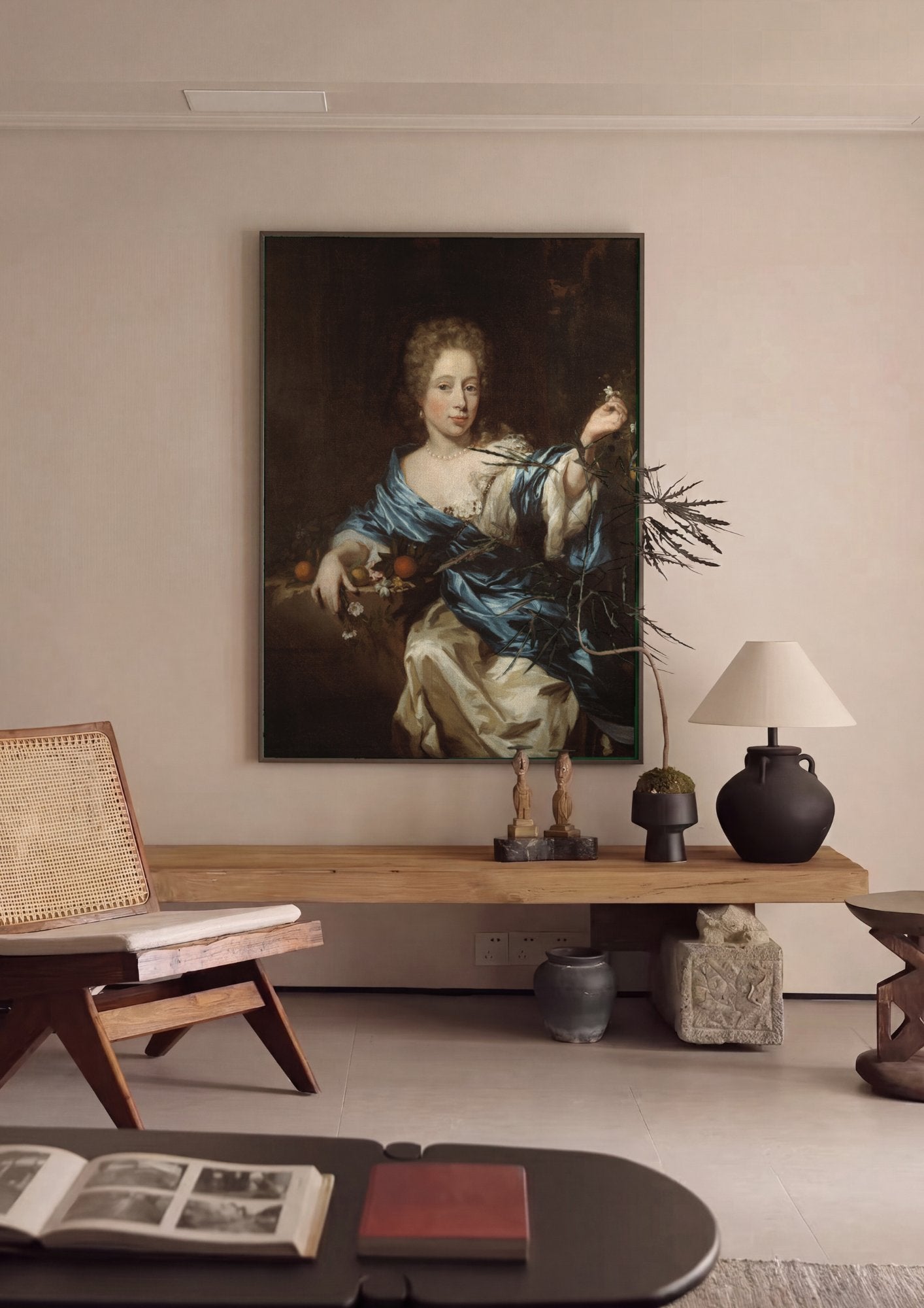 Quadro Decorativo Retrato Feminino com Laranjas - Nicolaes Maes em ambiente decorado