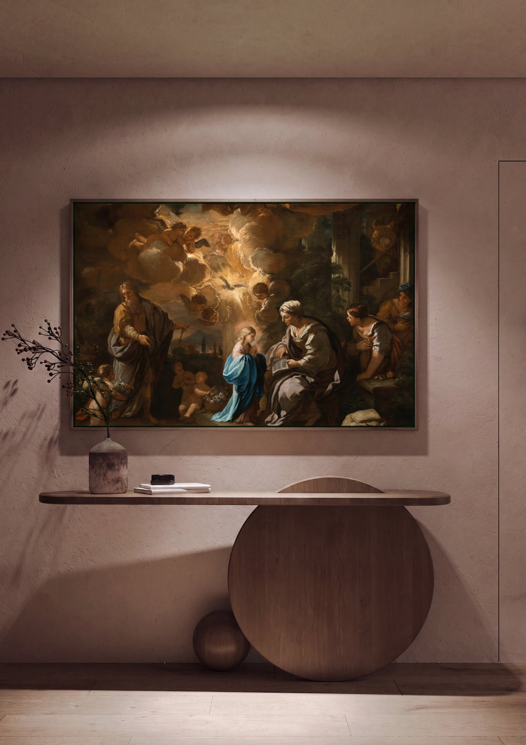 Quadro Decorativo A Educação da Virgem - Luca Giordano em ambiente decorado
