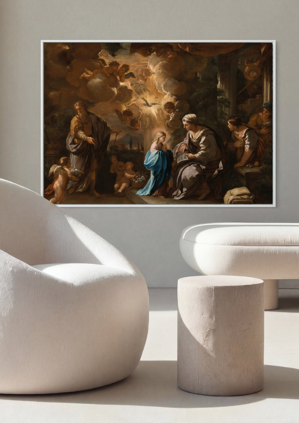 Quadro Decorativo A Educação da Virgem - Luca Giordano em ambiente decorado