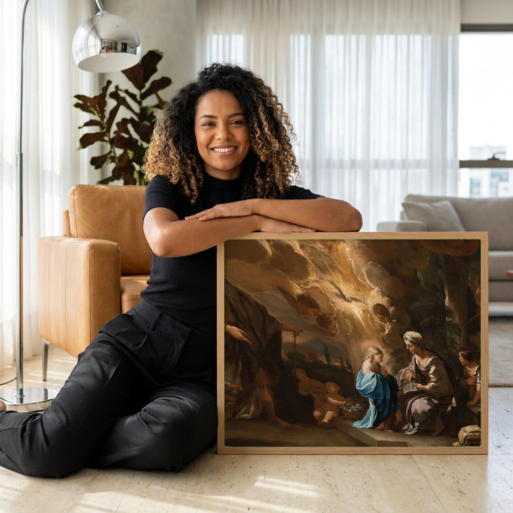 Quadro Decorativo A Educação da Virgem - Luca Giordano com modelo em ambiente