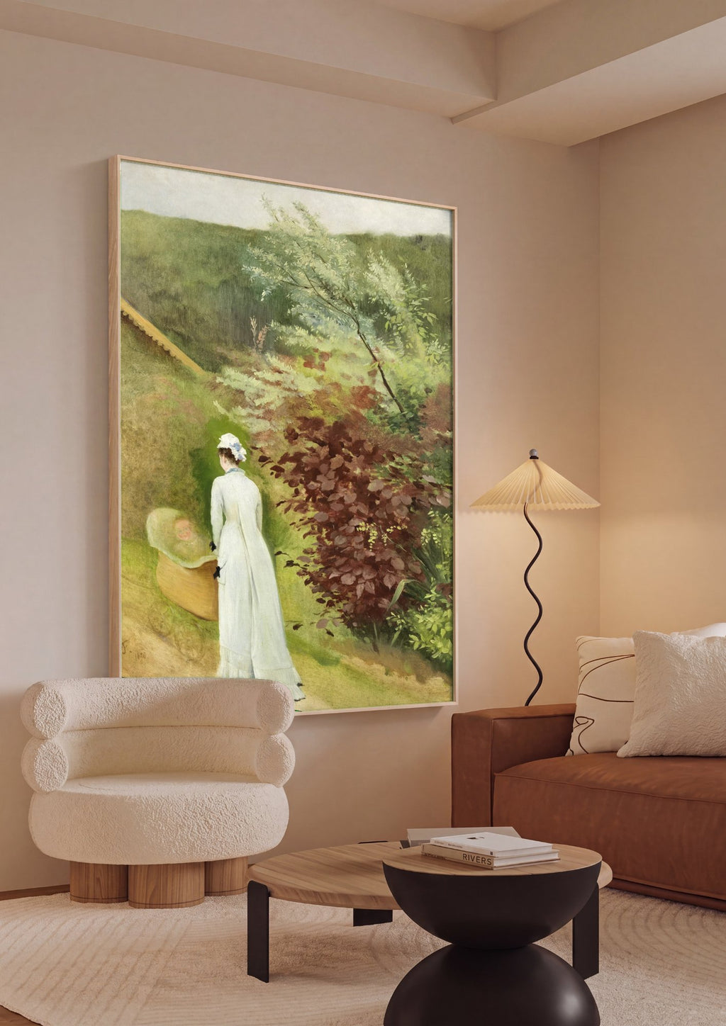 Quadro Decorativo Mãe e Bebê no Jardim - Olga Wisinger-Florian em ambiente decorado