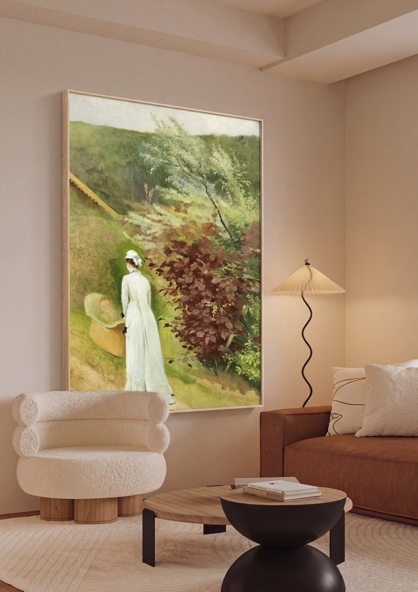 Quadro Decorativo Mãe e Bebê no Jardim - Olga Wisinger-Florian em ambiente decorado