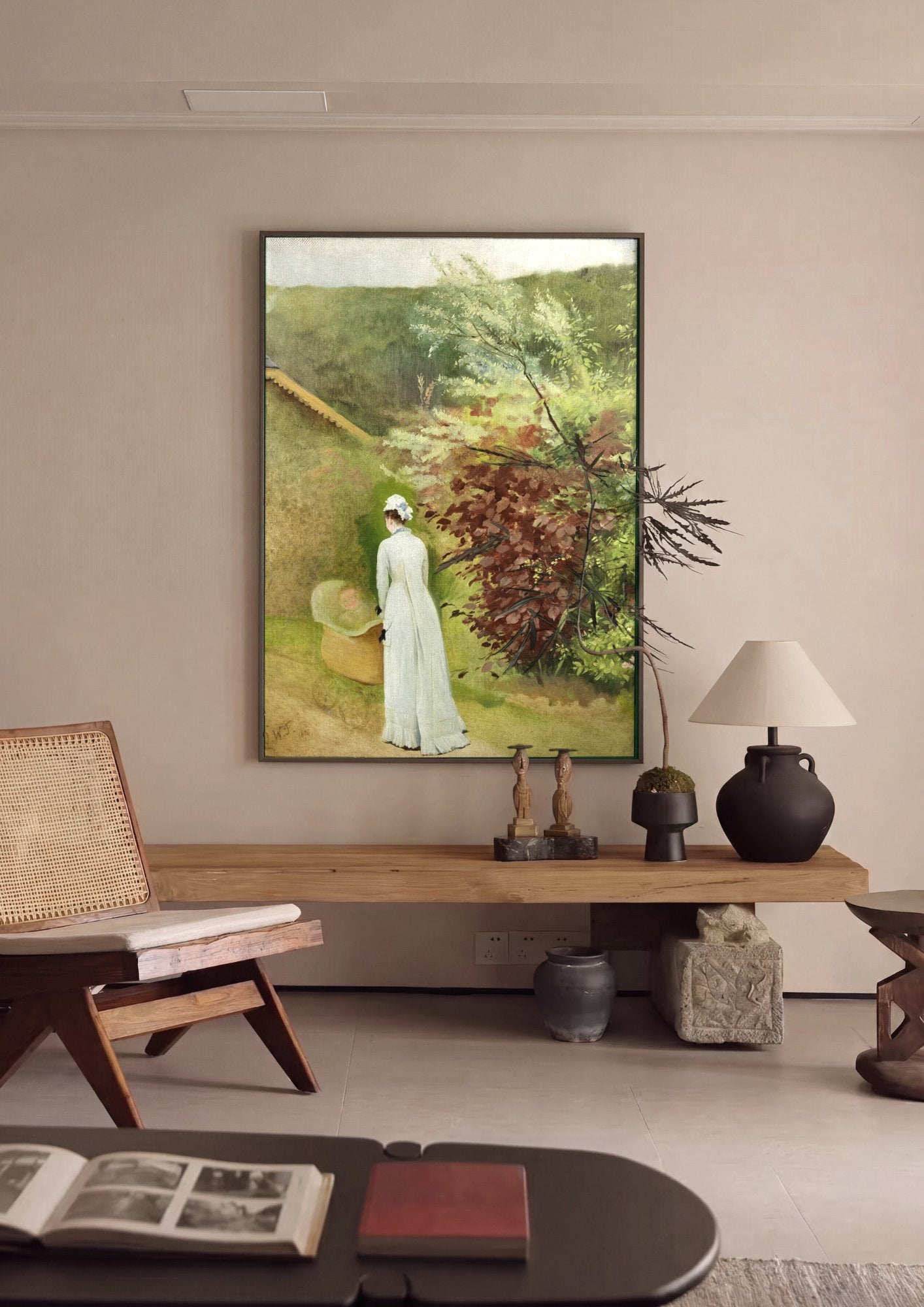 Quadro Decorativo Mãe e Bebê no Jardim - Olga Wisinger-Florian em ambiente decorado