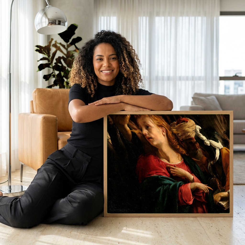 Quadro Decorativo Jesus Discutindo com os Doutores - Orazio Borgianni com modelo em ambiente