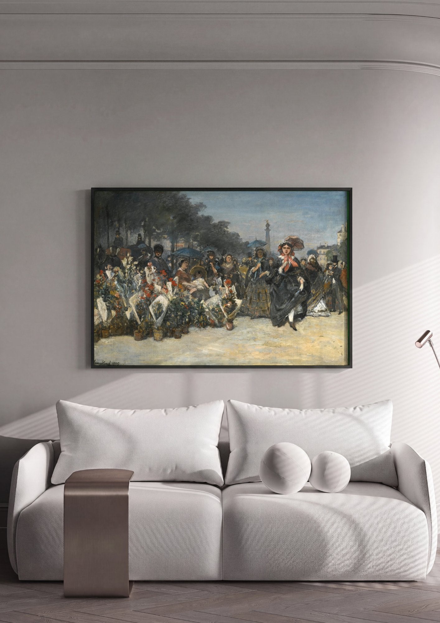 Quadro Decorativo Mercado de Flores em Paris - Johan Barthold Jongkind em ambiente decorado