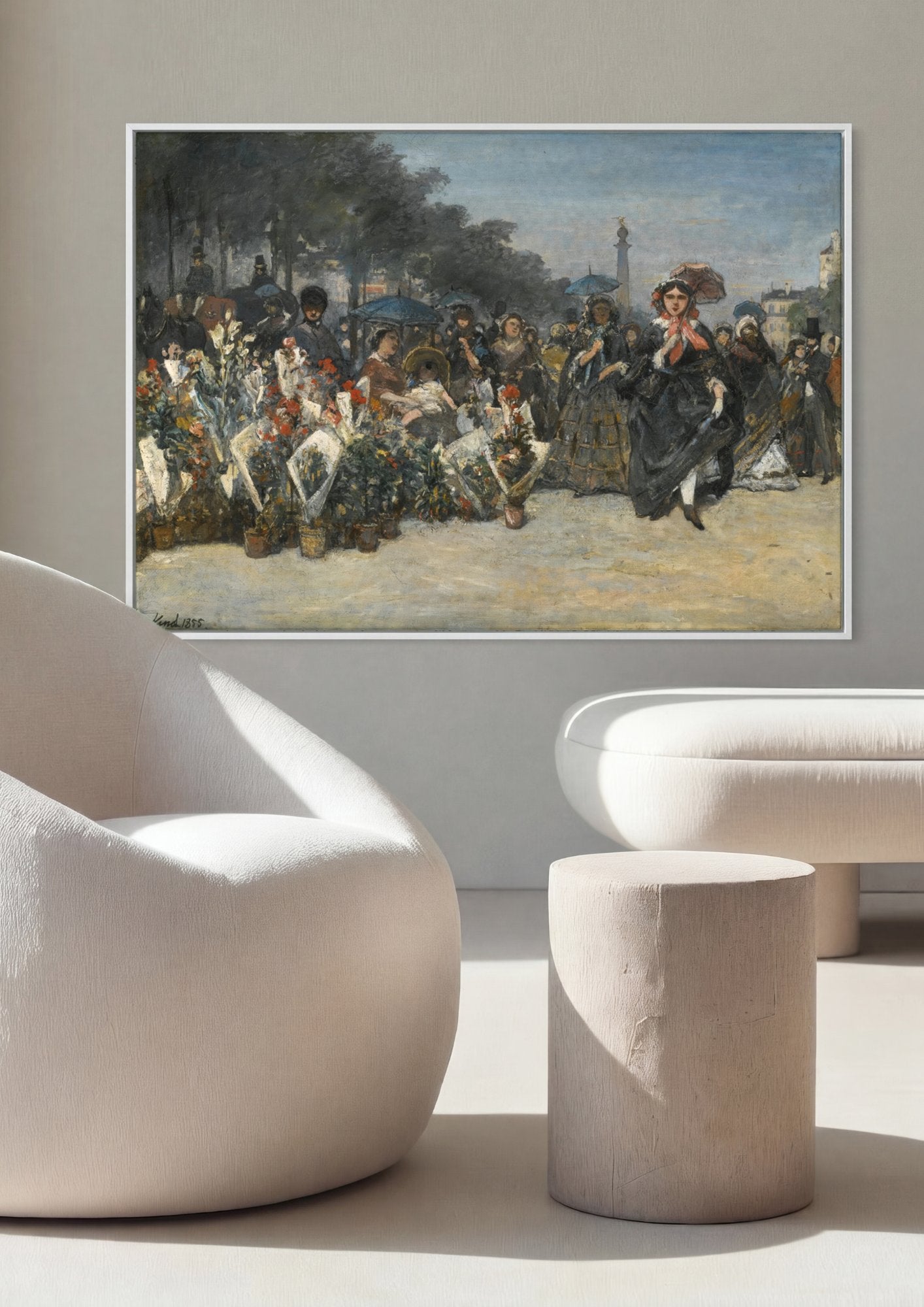 Quadro Decorativo Mercado de Flores em Paris - Johan Barthold Jongkind em ambiente decorado