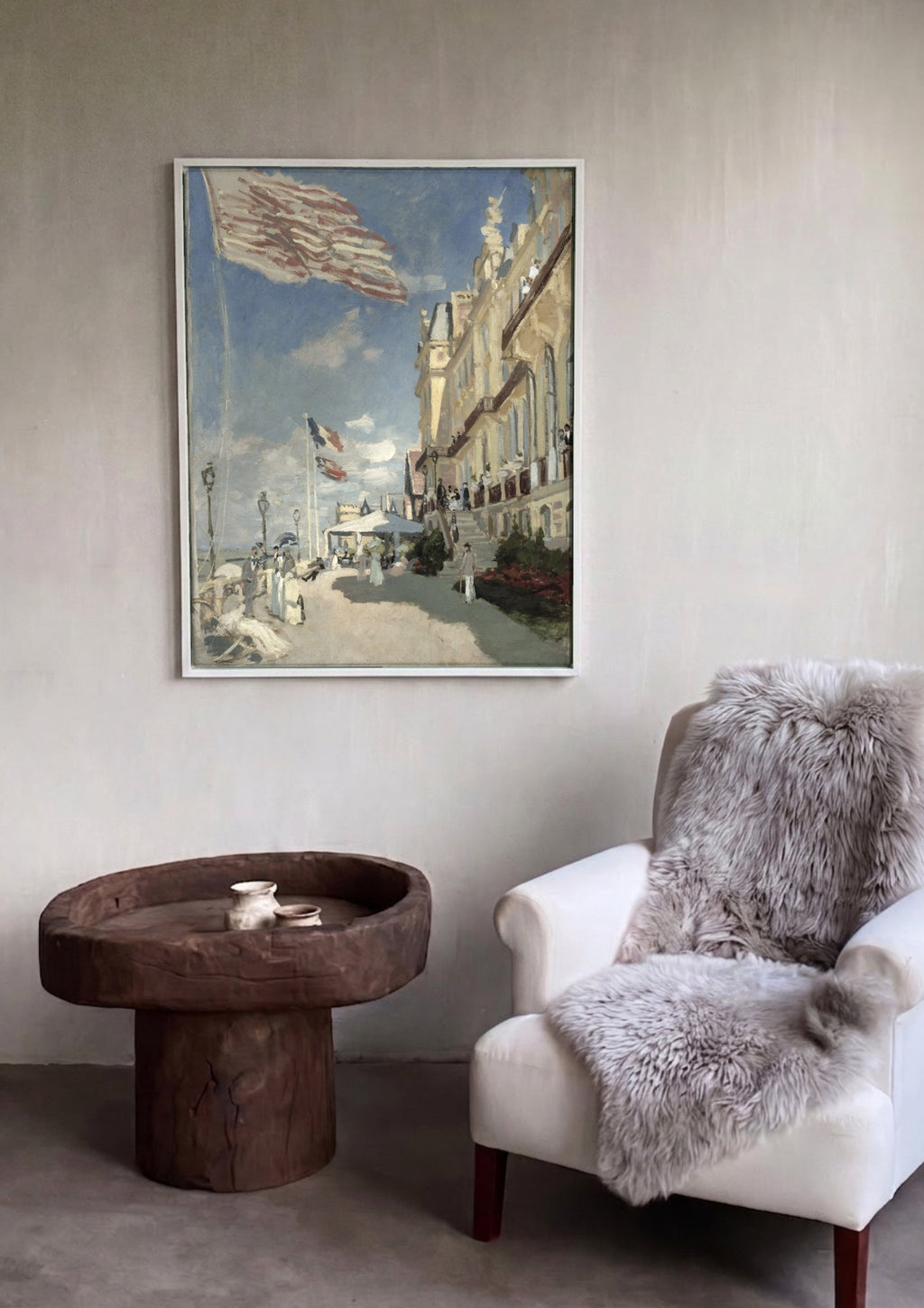 Quadro Decorativo A Rua Montorgueil em Paris - Claude Monet em ambiente decorado