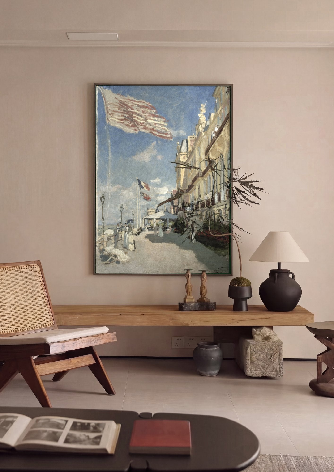 Quadro Decorativo A Rua Montorgueil em Paris - Claude Monet em ambiente decorado