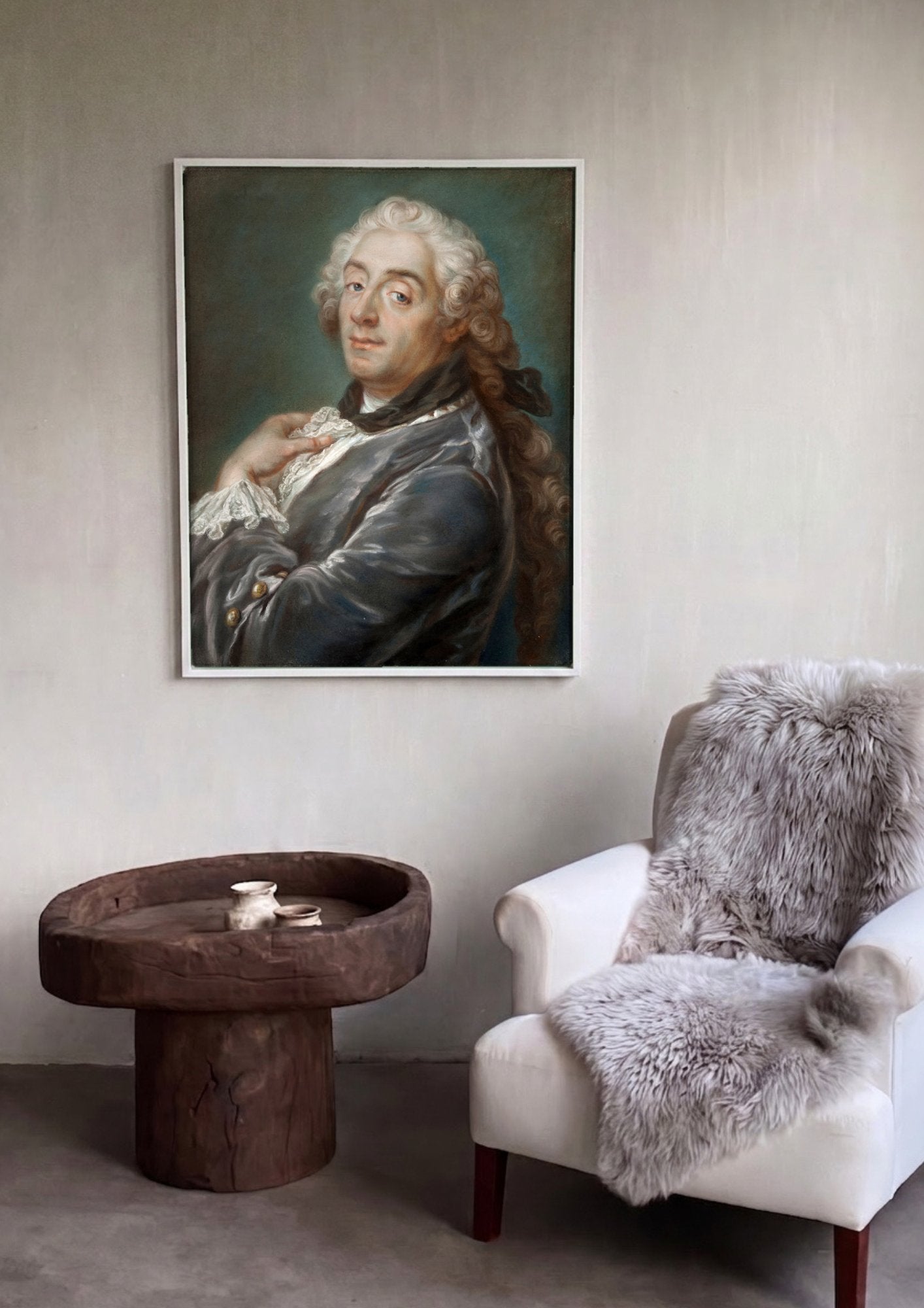 Quadro Decorativo Retrato de Homem com Peruca - François Boucher em ambiente decorado
