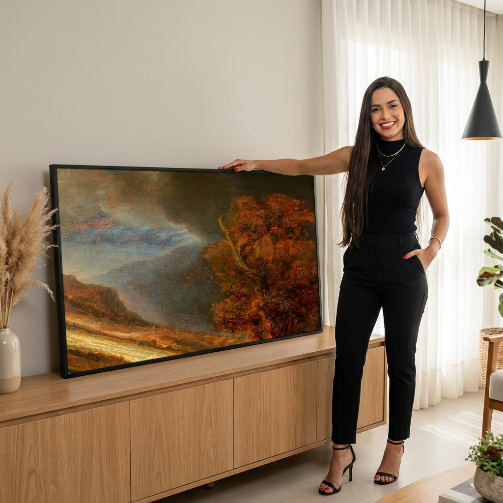 Quadro Decorativo A Paisagem com o Bom Samaritano - Rembrandt com modelo em ambiente