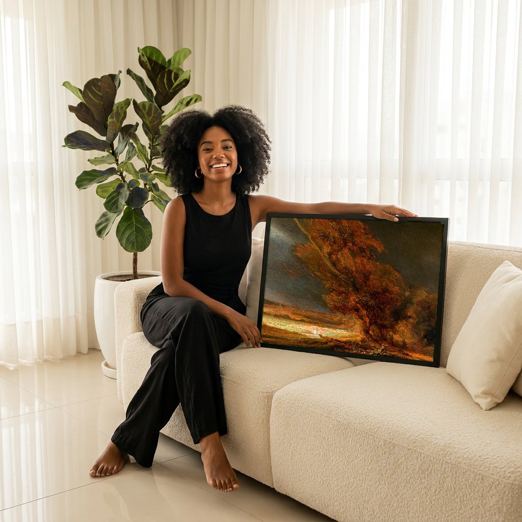 Quadro Decorativo A Paisagem com o Bom Samaritano - Rembrandt com modelo em ambiente