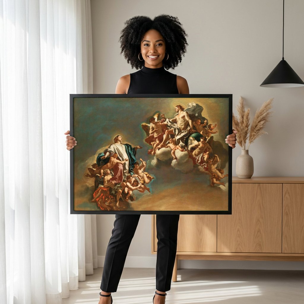 Quadro Decorativo A Assunção da Virgem - Solimena com modelo em ambiente